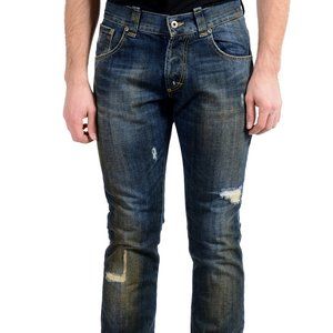 Exte Men's Blue Ripped Straight Leg Jeans
